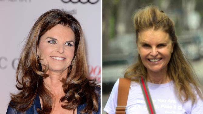 In recent images taken in Santa Monica Maria Shriver is barely identifiable